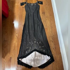 Vintage y2k Betsy Johnson off the shoulder beaded maxi high low dress.